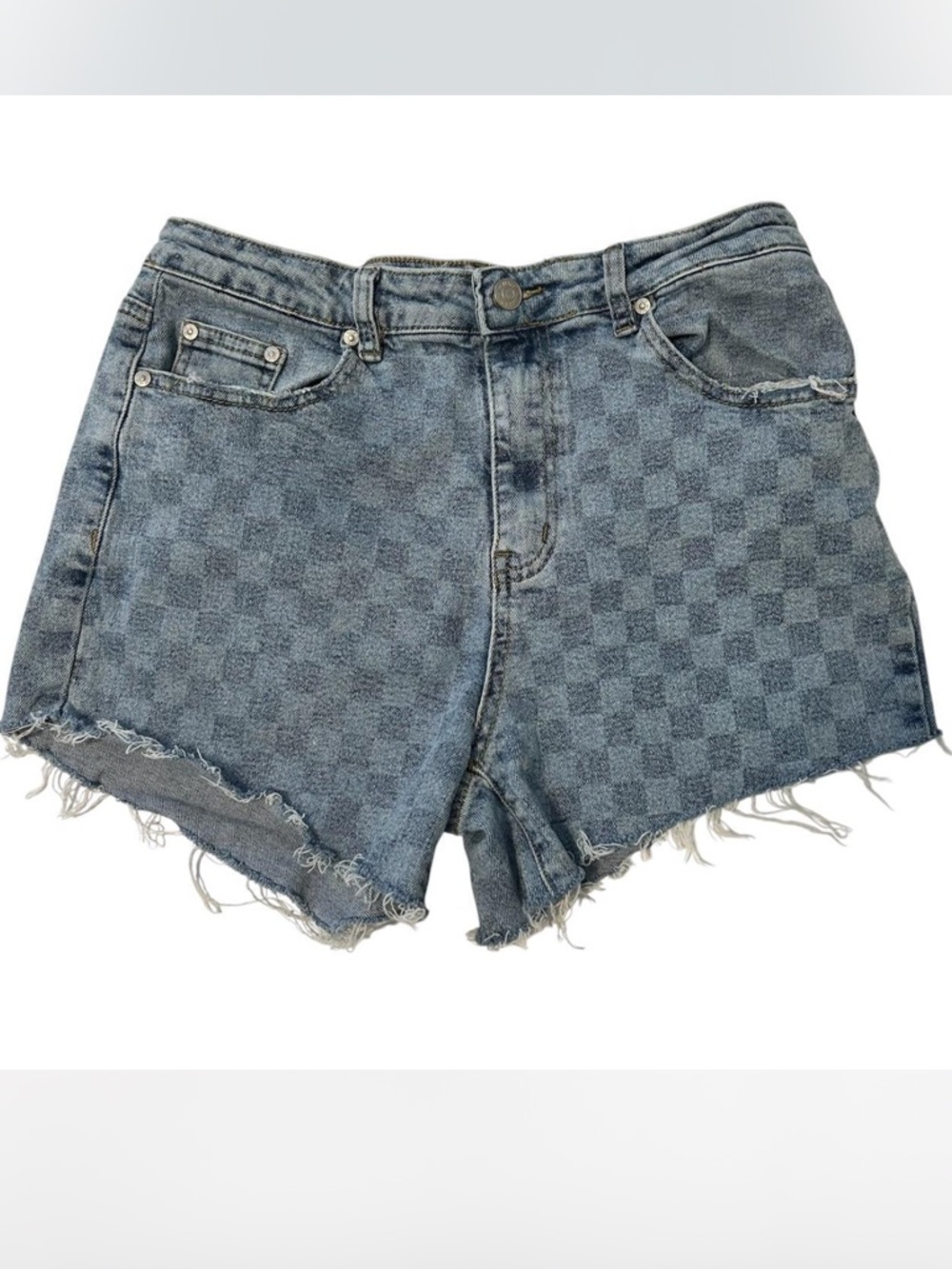 Almost Famous 100% cotton denim checkerboard custom cutoff shorts size 9